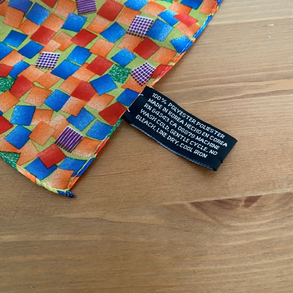 Vintage Geometric Mosaic Print Square Scarf Orange Blue Green Multicolored - Picture 6 of 10